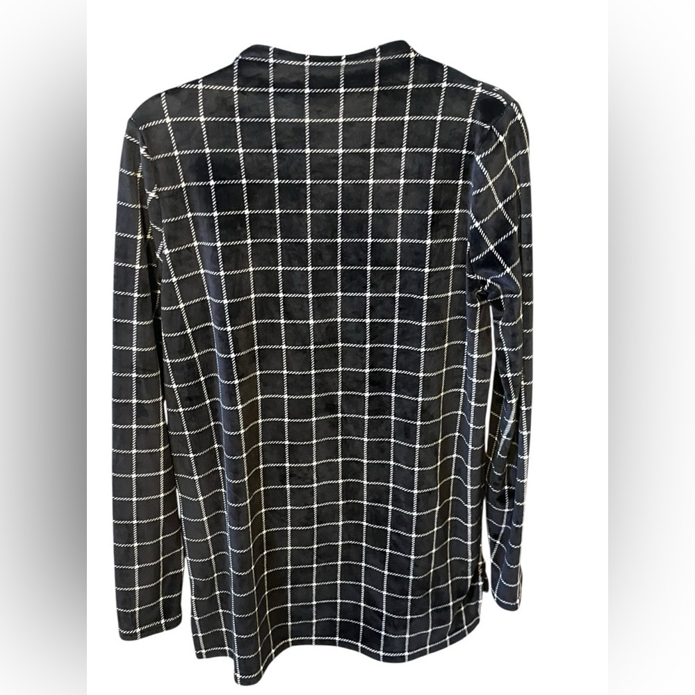 Black & White CabinCore Windowpane Mock Neck Top Medium (10–12) Old Money Style - Picture 3 of 7
